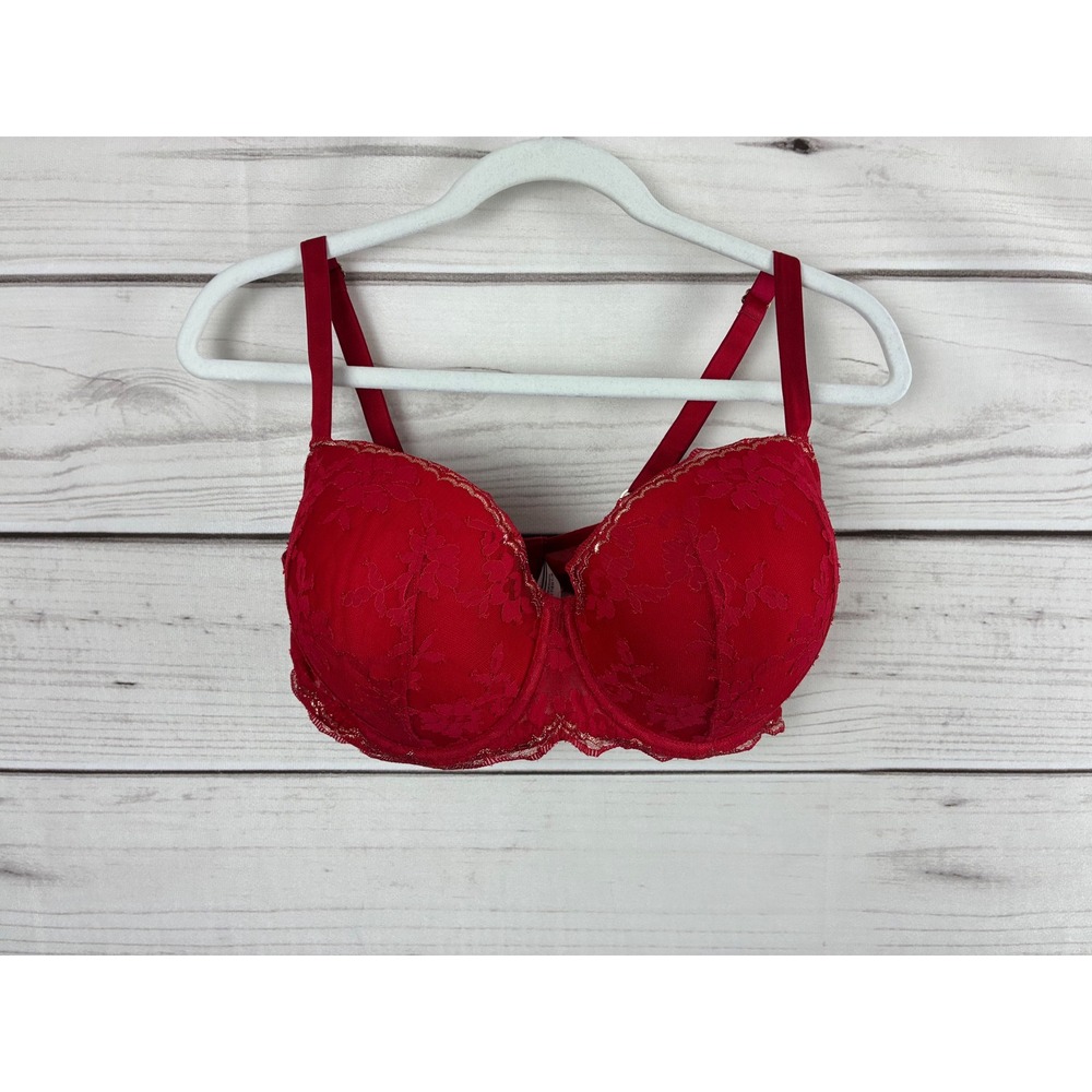 Victoria's Secret Dream Angels Red Lace Lined Demi Bra 38DDD Underwire Shimmer